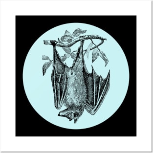 Halloween Bat, Portents, Omens, Signs, and Fortunes - Pale Blue and Black Variation Posters and Art